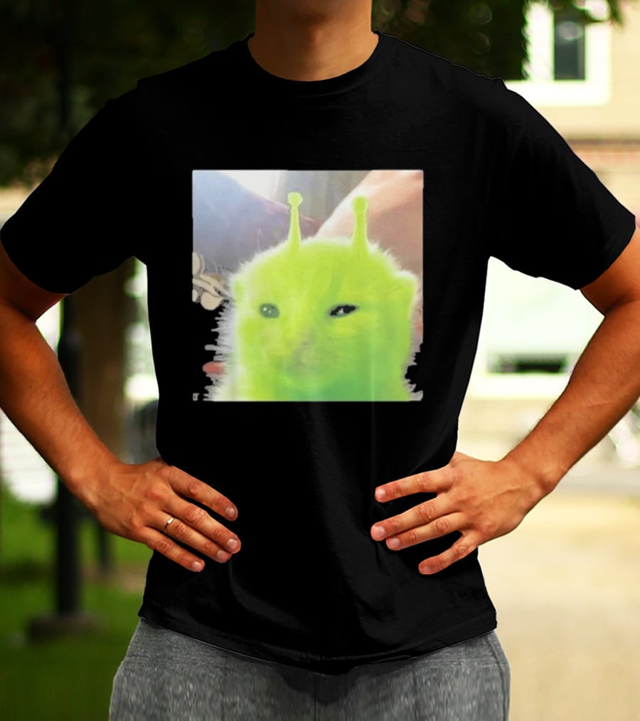 Glorp Alien Cat Winking Whimsical Green Feline With Antennae T-Shirt