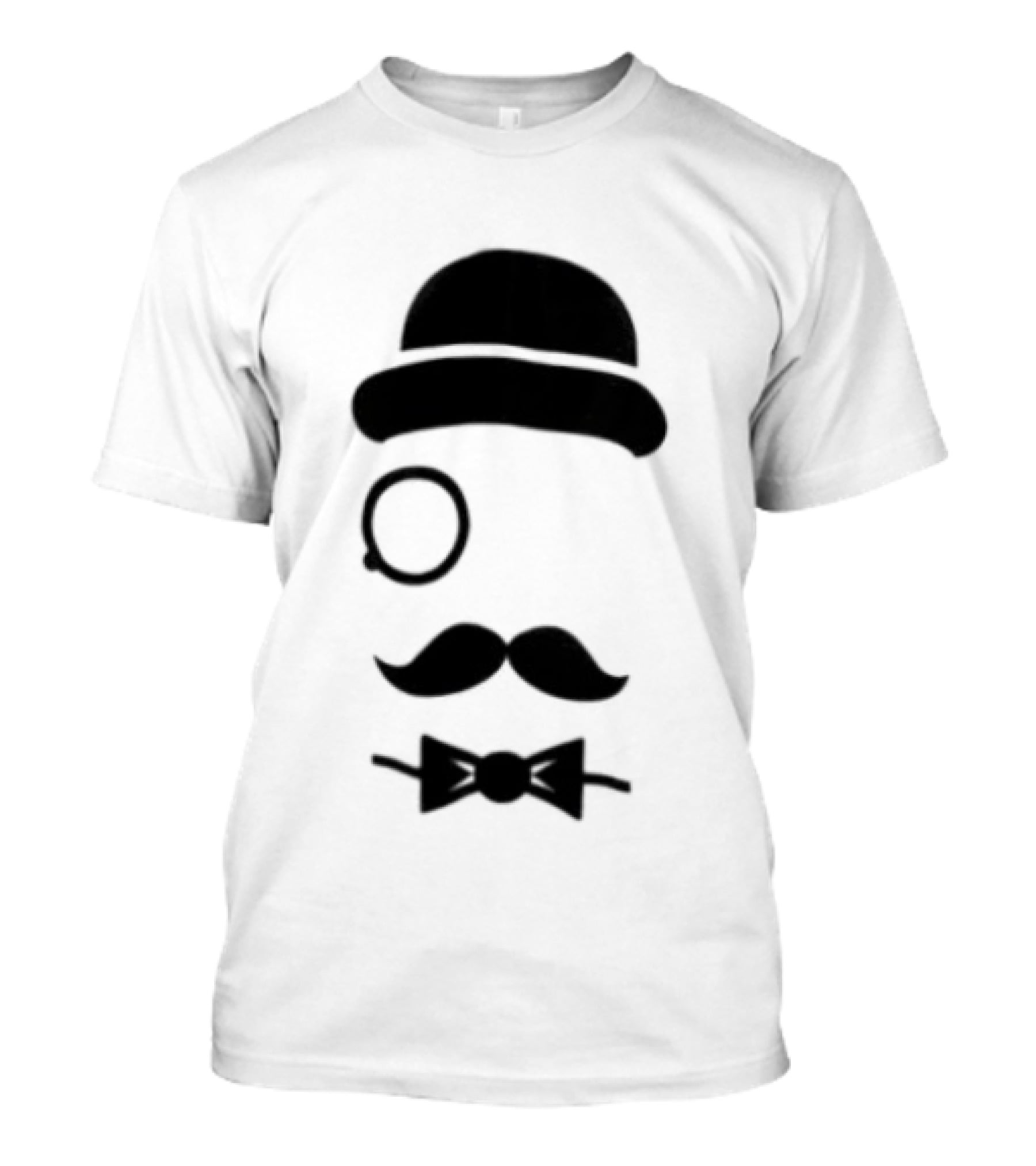 Bowler Hat Monocle Mustache Bow Tie T-Shirt