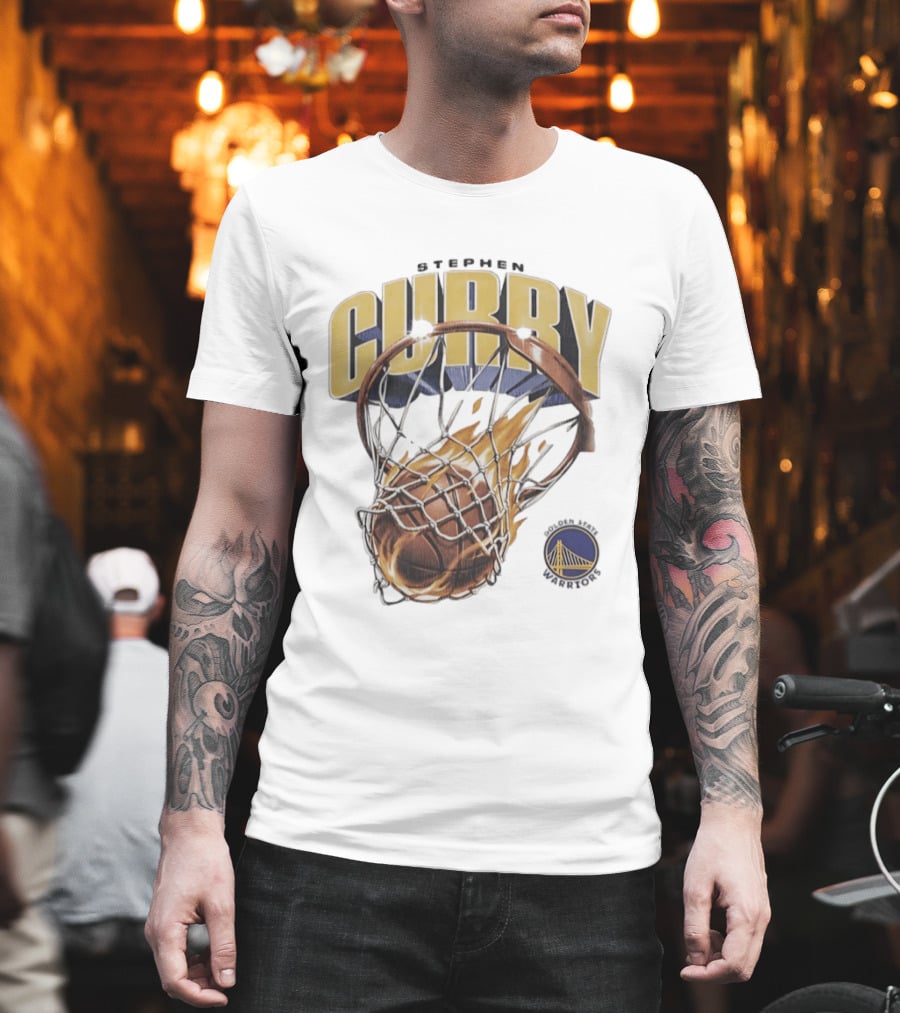 Stephen Curry Golden State Warriors Flaming Basketball Net T-Shirt