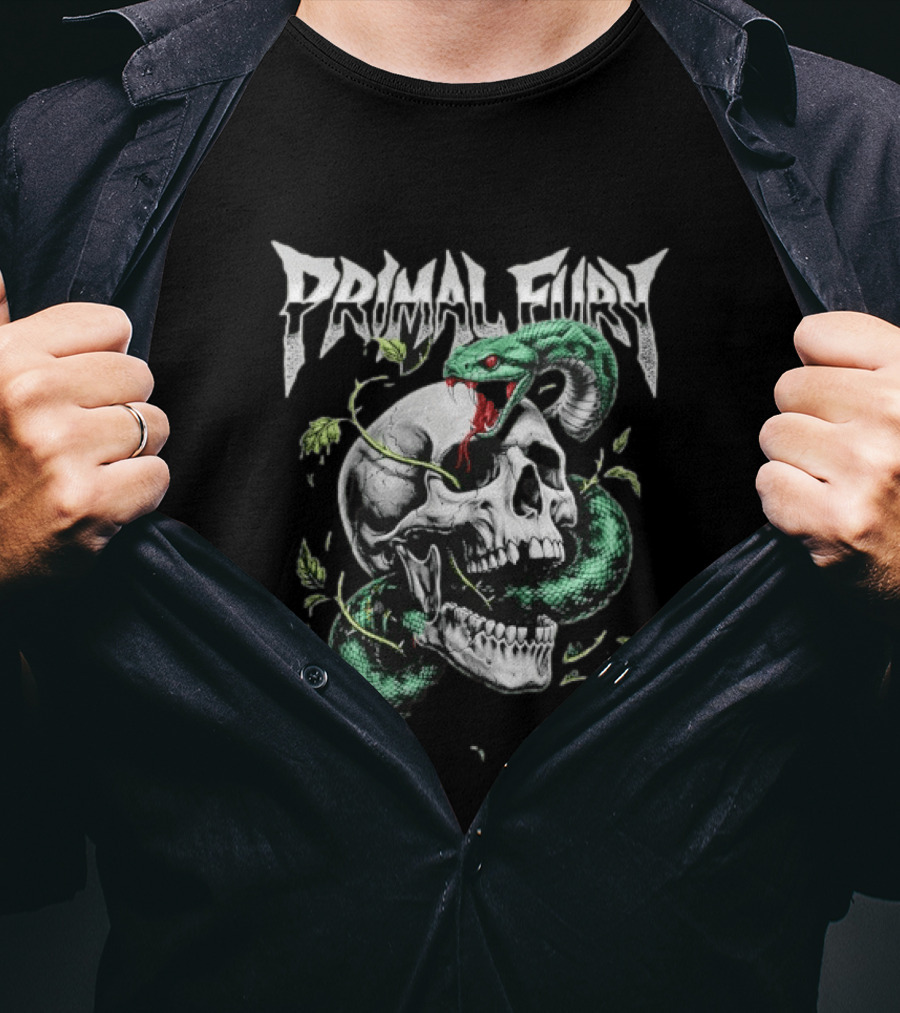 Primal Fury Skull And Serpent Heavy Metal T-Shirt