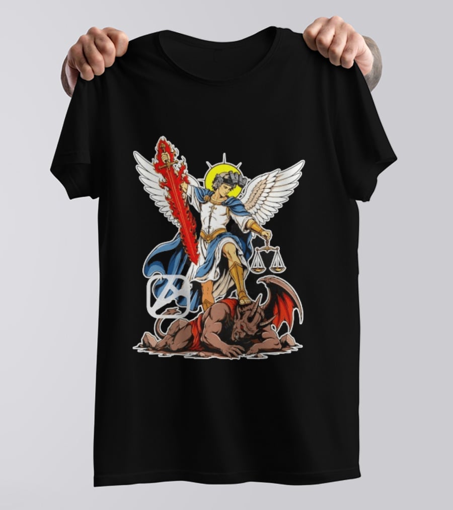 Saint Michael Archangel Warrior Flaming Sword Scales Victory Over Evil T-Shirt
