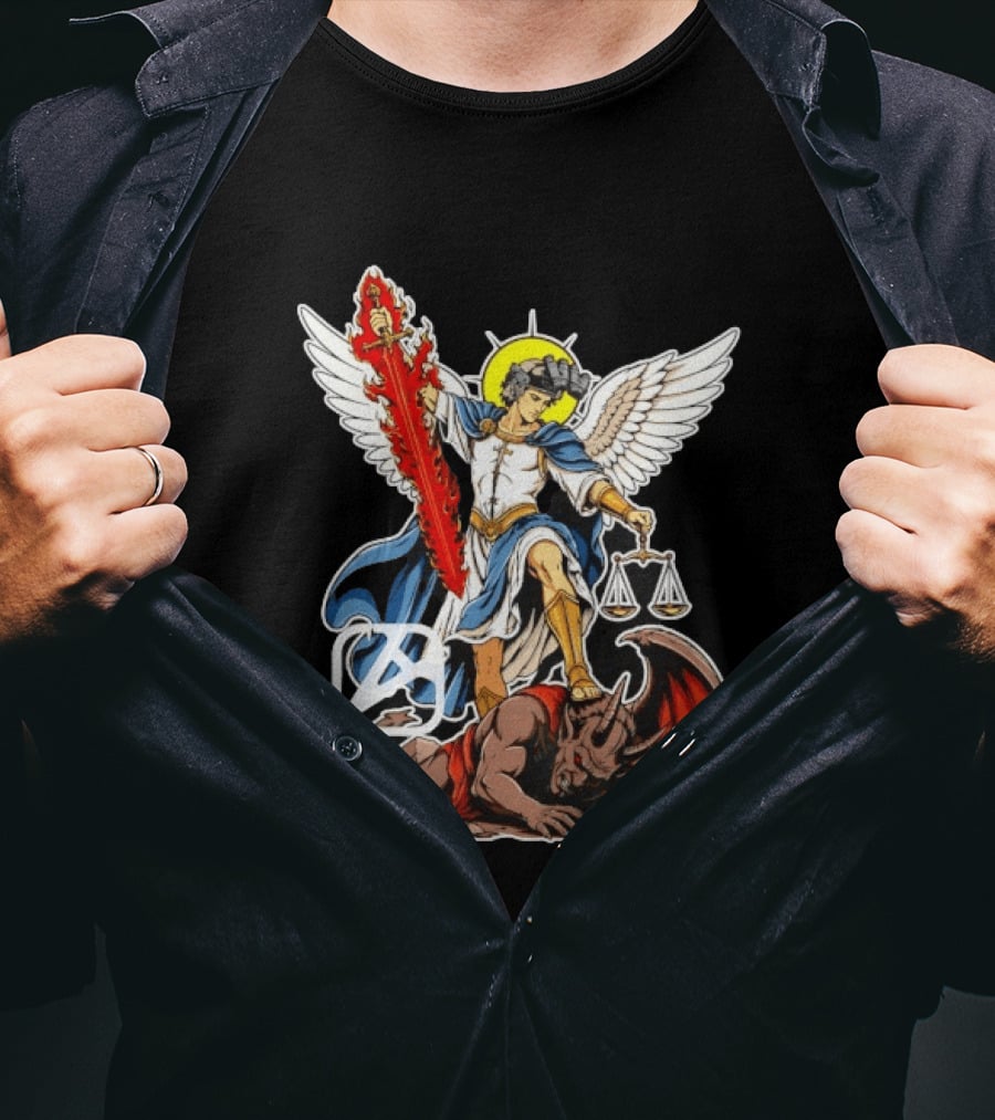 Saint Michael Archangel Warrior Flaming Sword Scales Victory Over Evil T-Shirt