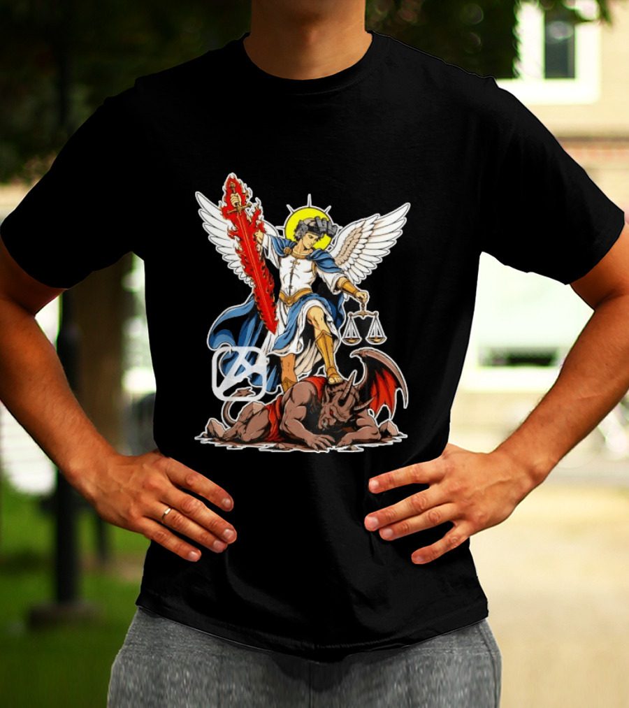 Saint Michael Archangel Warrior Flaming Sword Scales Victory Over Evil T-Shirt