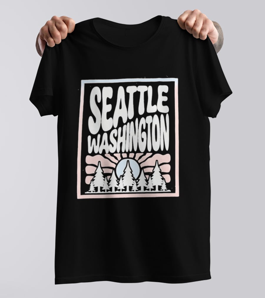 Seattle Washington Sunburst Pine Trees T-Shirt