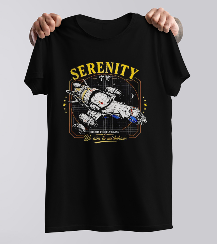 Serenity Firefly Class Spaceship 00 K01 We Aim To Misbehave T-Shirt
