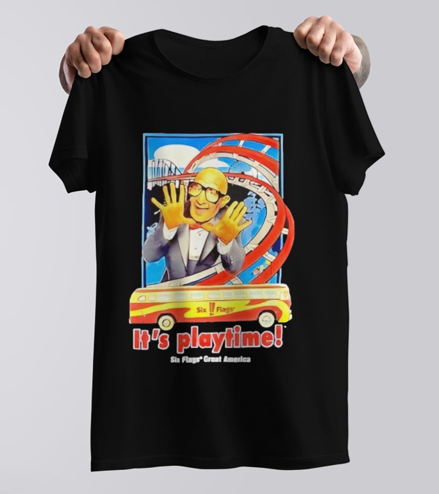 Six Flags Great America Mr. Six It's Playtime Roller And Bus Adventure T-Shirt