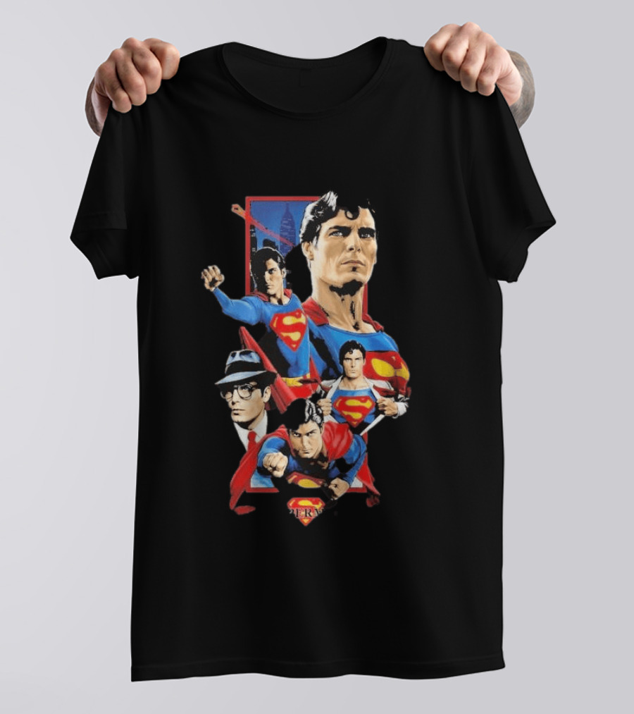 Superman Christopher Reeve Richard Donner Vintage Comic Collage T-Shirt