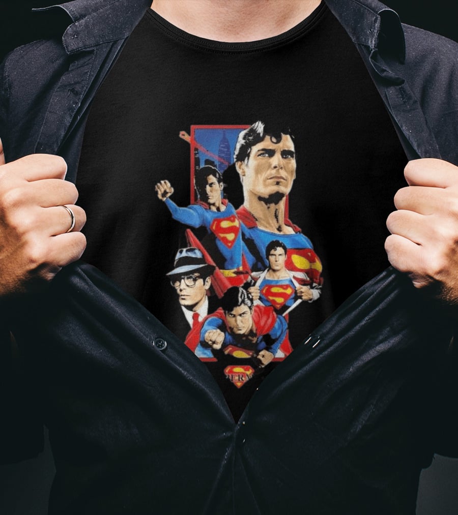 Superman Christopher Reeve Richard Donner Vintage Comic Collage T-Shirt