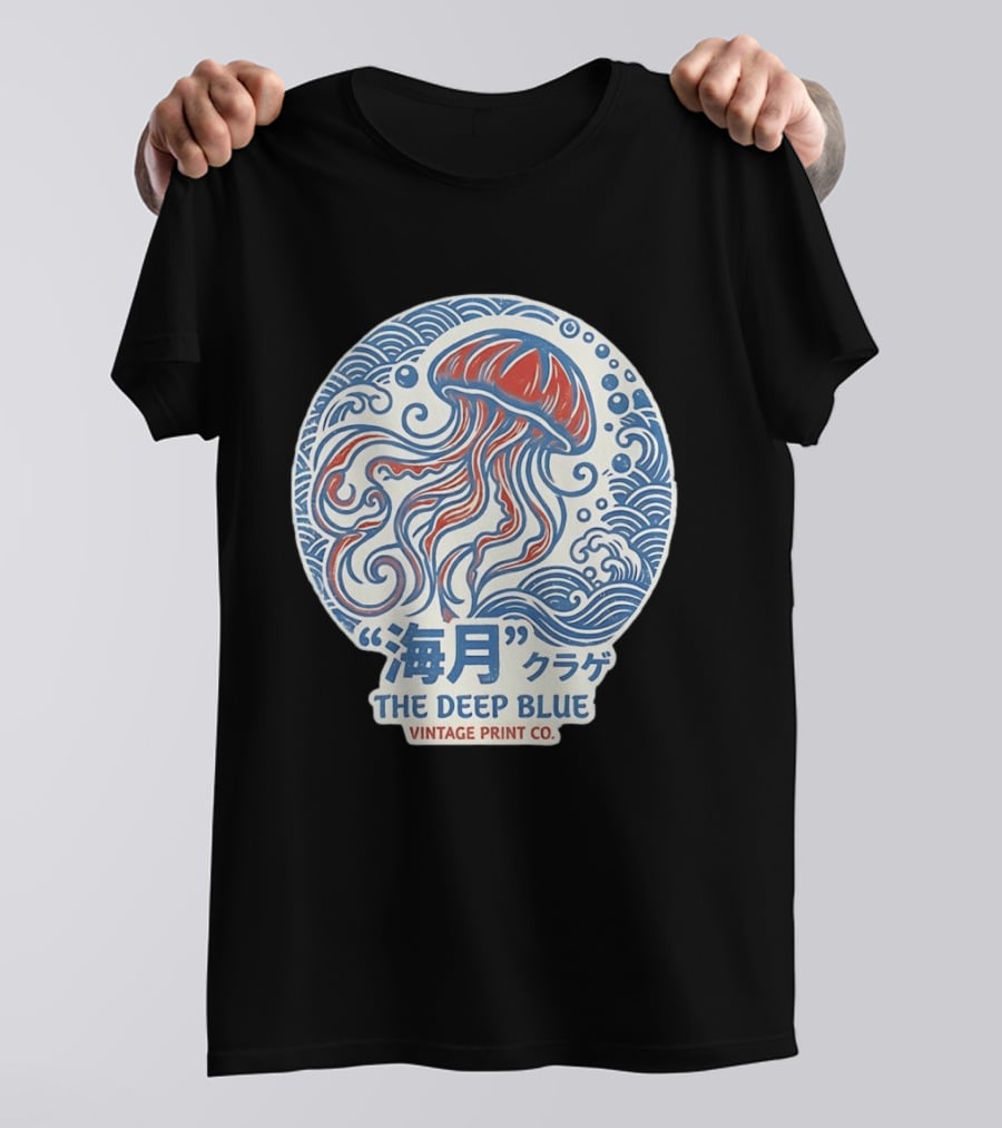 Vintage Print Co The Deep Blue Jellyfish Ocean T-Shirt