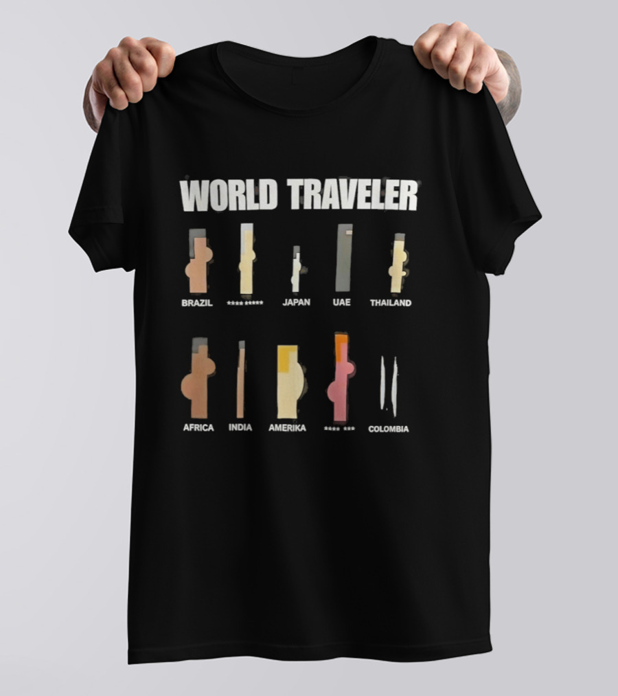 World Traveler Icons Brazil Japan UAE Thailand Africa India America Mexico Colombia T-Shirt