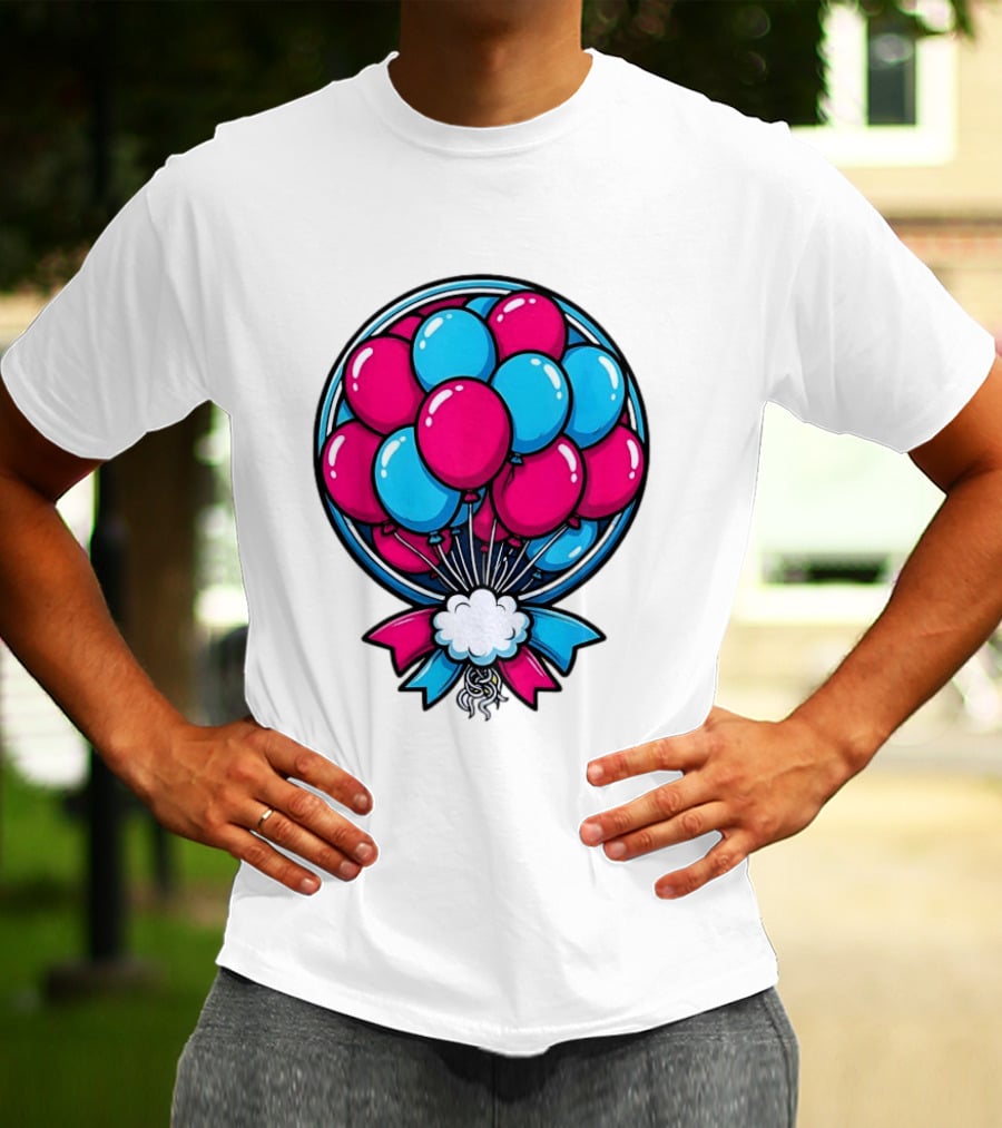 Balloon Bouquet Cartoon Vibrant Pink And Blue Celebration T-Shirt