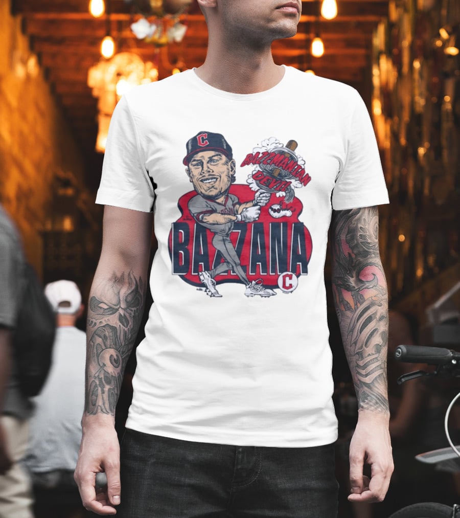Bazzana Bazzmanian Devil Cleveland Guardians Caricature Baseball Player T-Shirt