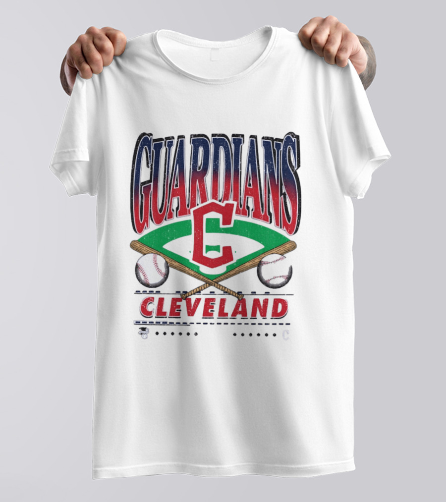 Cleveland Guardians Baseball Team Retro Style With Bats And Ball T-Shirt