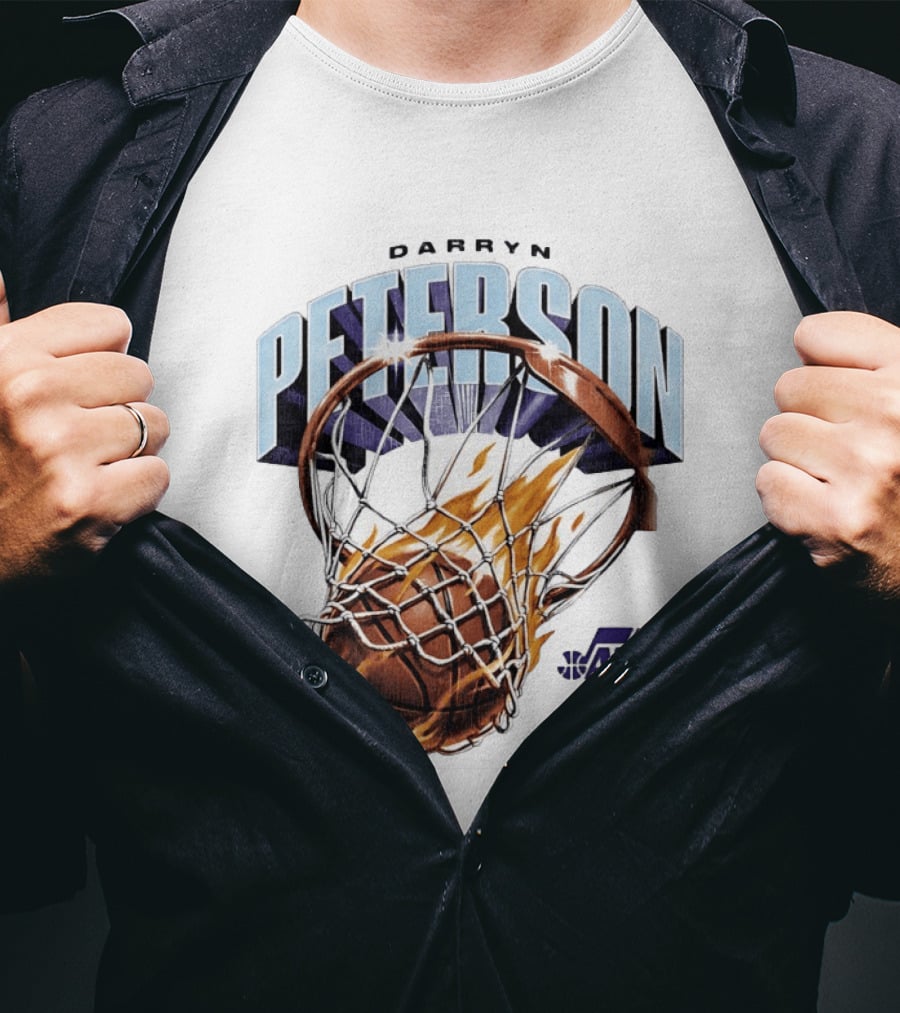 Darryn Peterson NBA Utah Jazz Basketball Hoop Flames T-Shirt