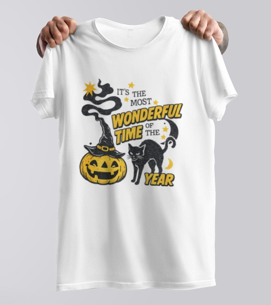 It's The Most Wonderful Time Of The Year Halloween Pumpkin Black Cat T-Shirt
