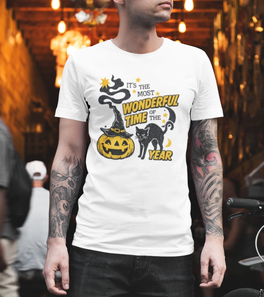It's The Most Wonderful Time Of The Year Halloween Pumpkin Black Cat T-Shirt
