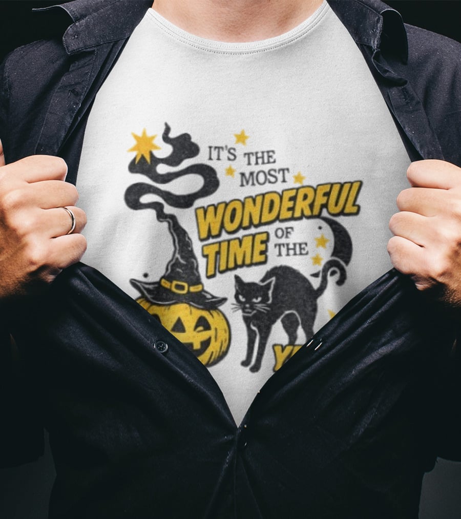 It's The Most Wonderful Time Of The Year Halloween Pumpkin Black Cat T-Shirt