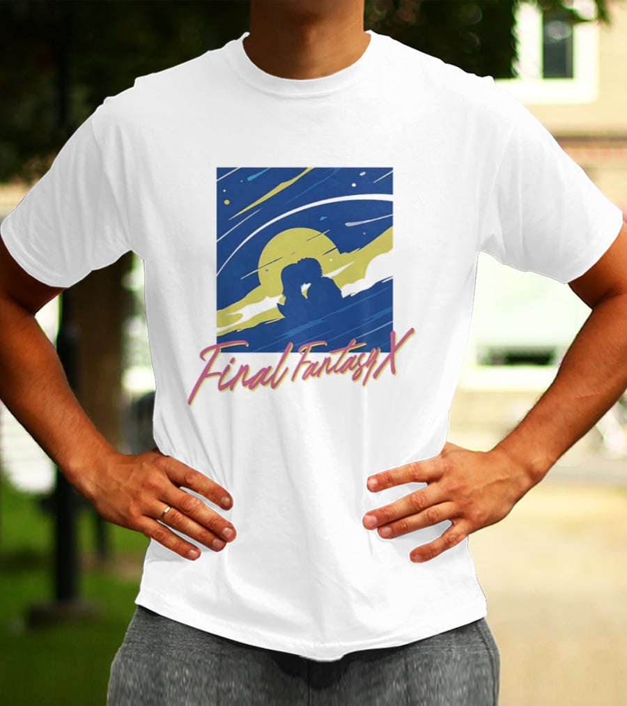 Final Fantasy X Tidus And Yuna Romantic Silhouette Under Moonlit Sky T-Shirt