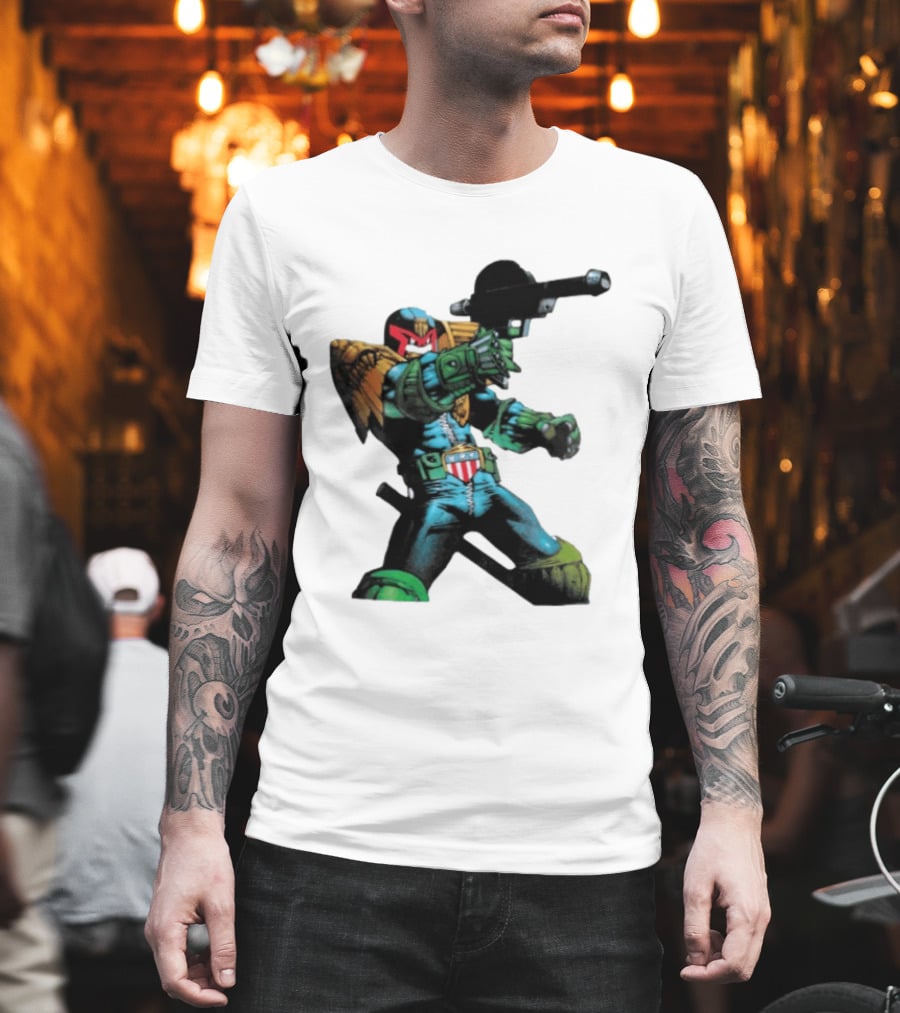 Judge Dredd Lawgiver Comic Book Character With Iconic Helmet T-Shirt