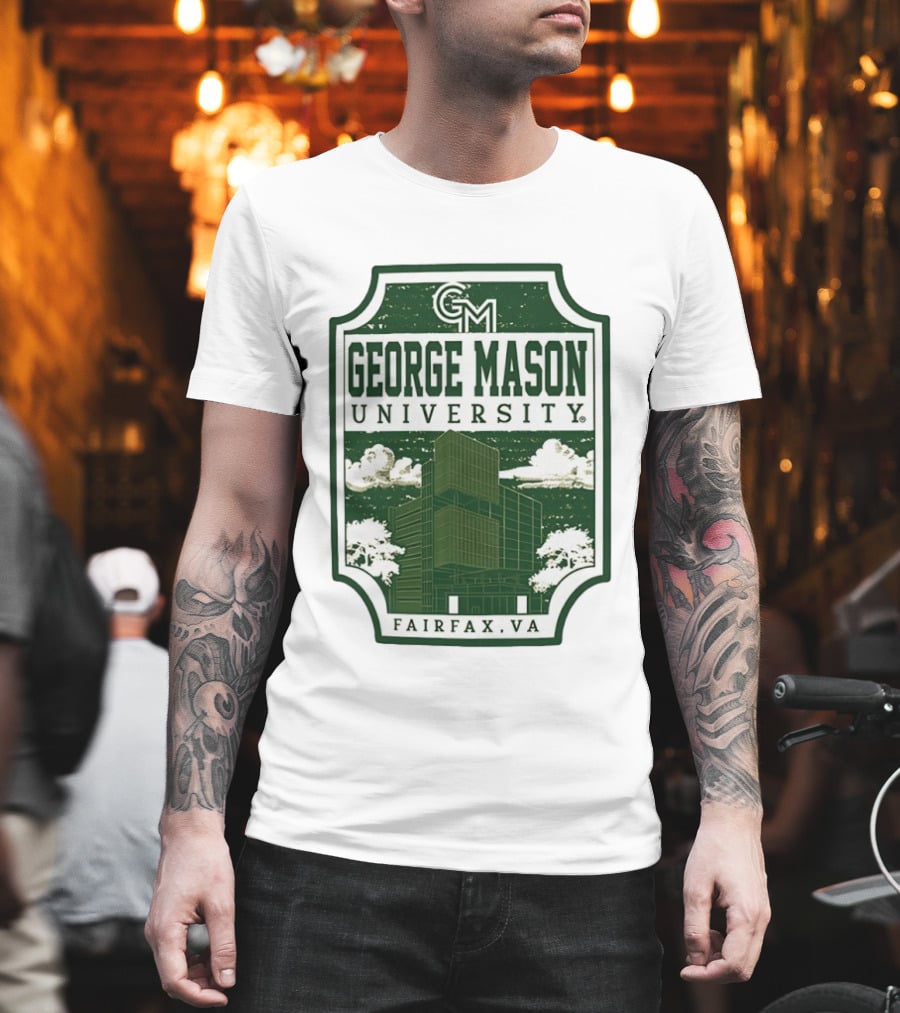 George Mason University GMU Fairfax VA Campus Scene Retro Vintage Green T-Shirt