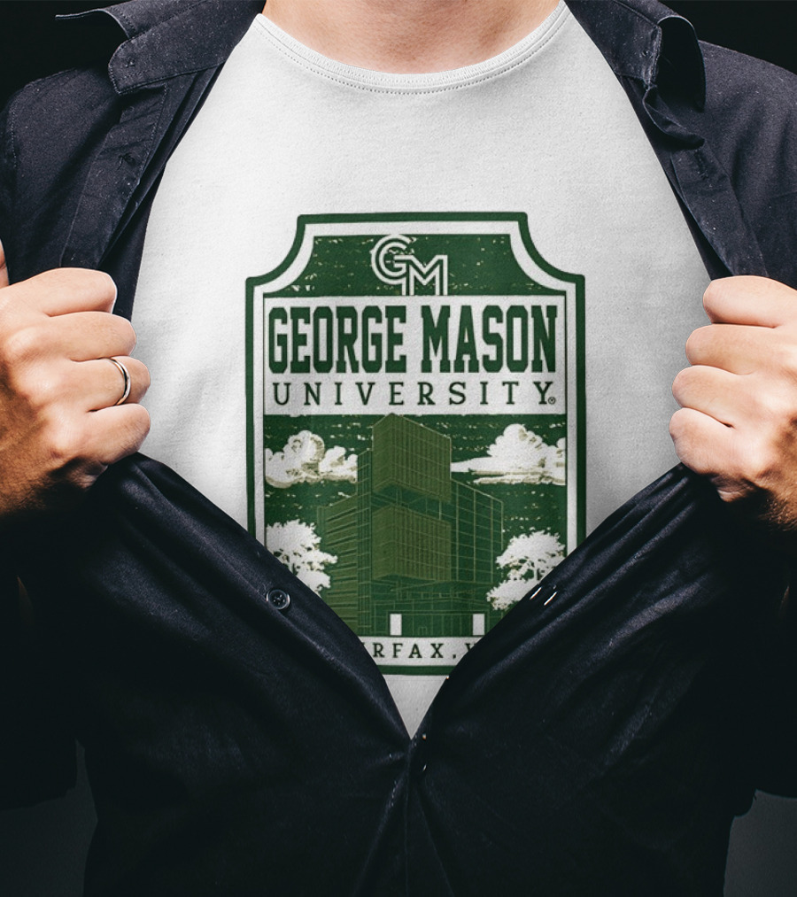 George Mason University GMU Fairfax VA Campus Scene Retro Vintage Green T-Shirt