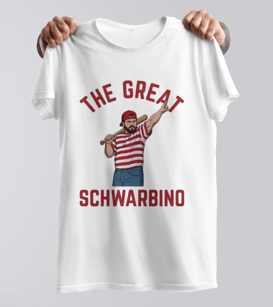 The Great Schwarbino Kyle Schwarber Baseball Tribute Red Striped T-Shirt