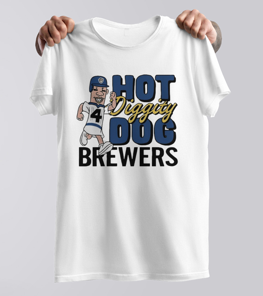 Milwaukee Brewers Hot Diggity Dog Baseball Player Number 4 T-Shirt