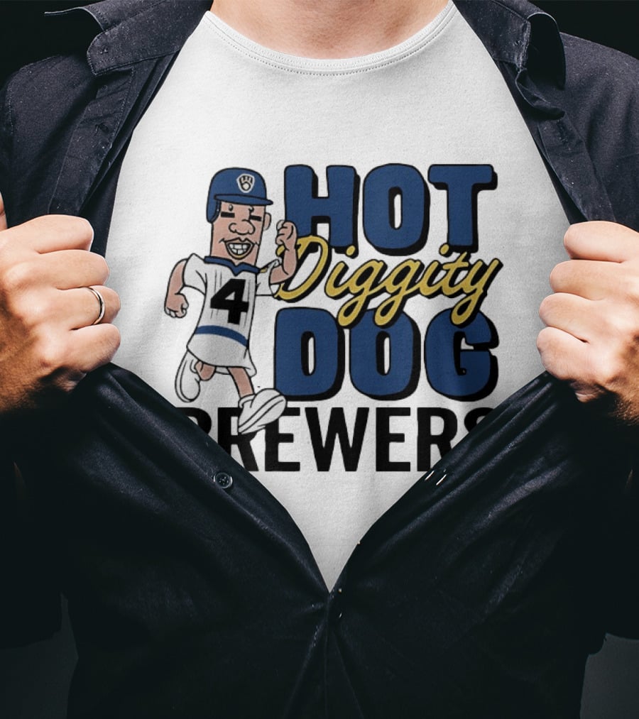 Milwaukee Brewers Hot Diggity Dog Baseball Player Number 4 T-Shirt