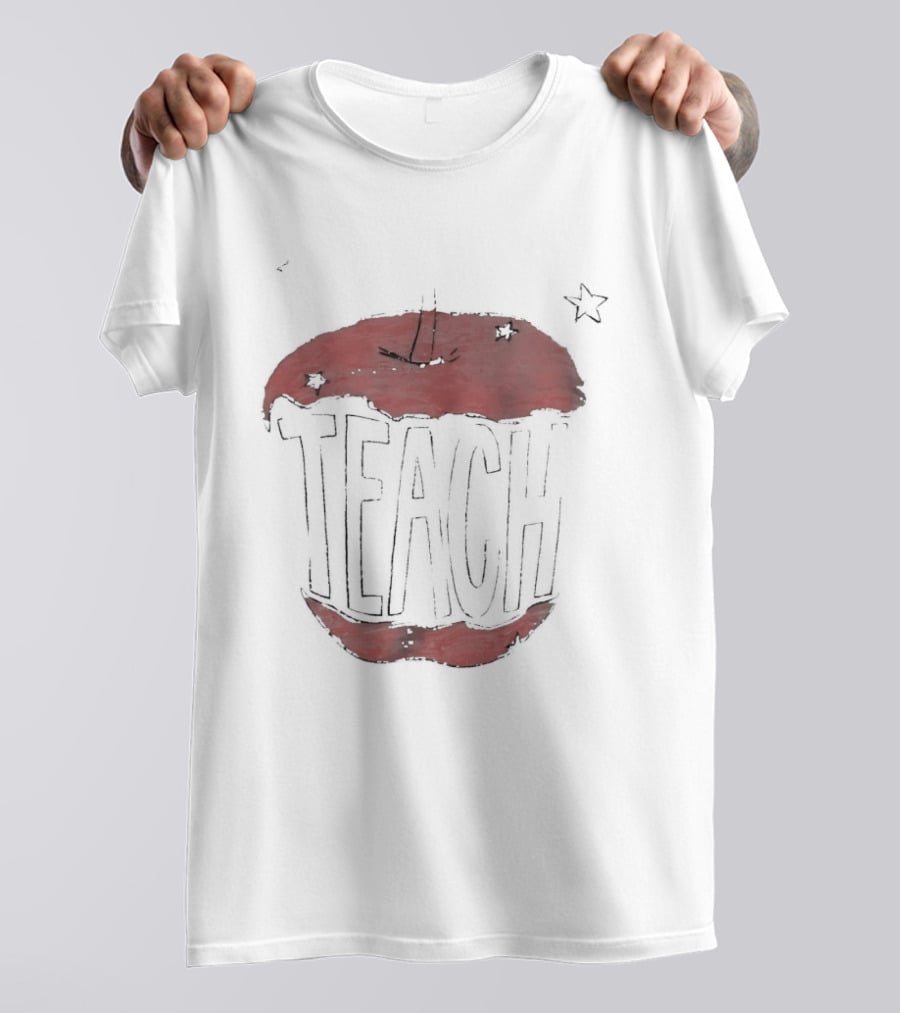Teach Apple Bitten Cartoon Text Stars T-Shirt