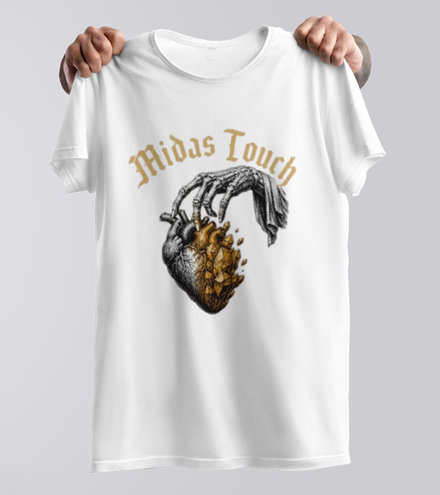 Midas Touch Skeleton Hand Crystal Heart T-Shirt
