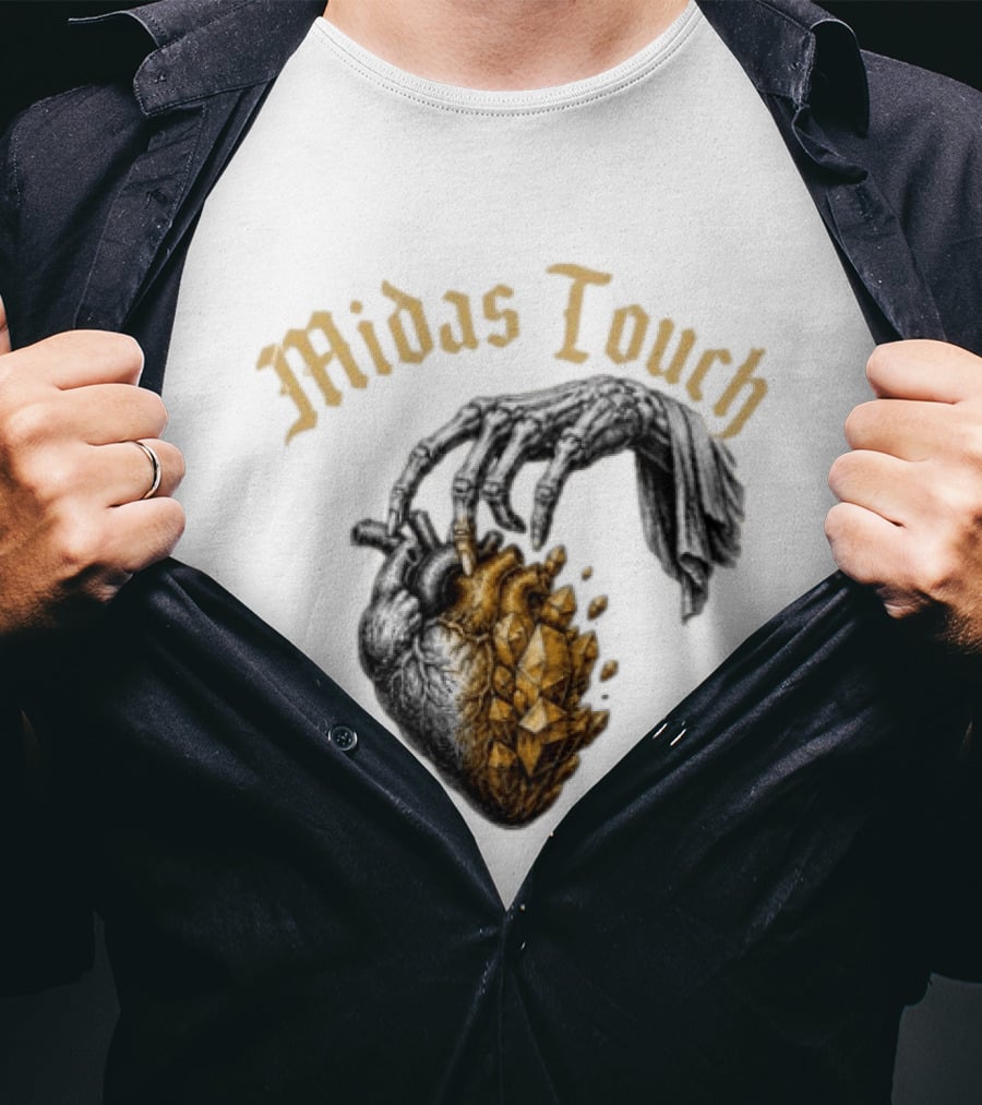 Midas Touch Skeleton Hand Crystal Heart T-Shirt