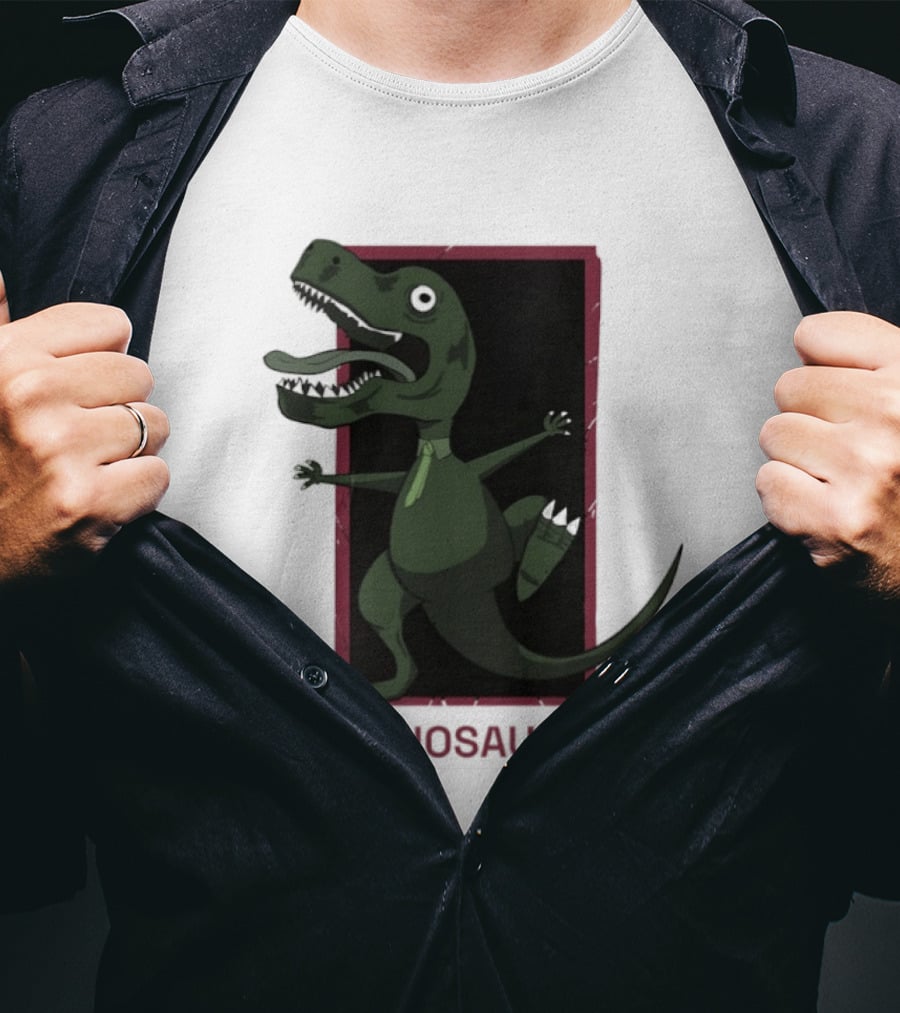 TIE RANNOSAURUS REX Dinosaur Humor Pun With Green Tie T-Shirt
