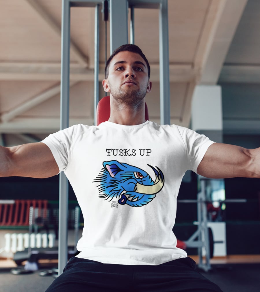 Tusks Up Blue Boar Head By Ghou Viscera T-Shirt