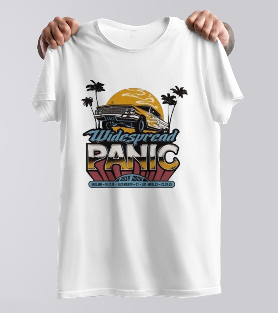 Widespread Panic Summer Tour 2026 Oakland Sacramento Los Angeles Classic Car Palm Trees T-Shirt
