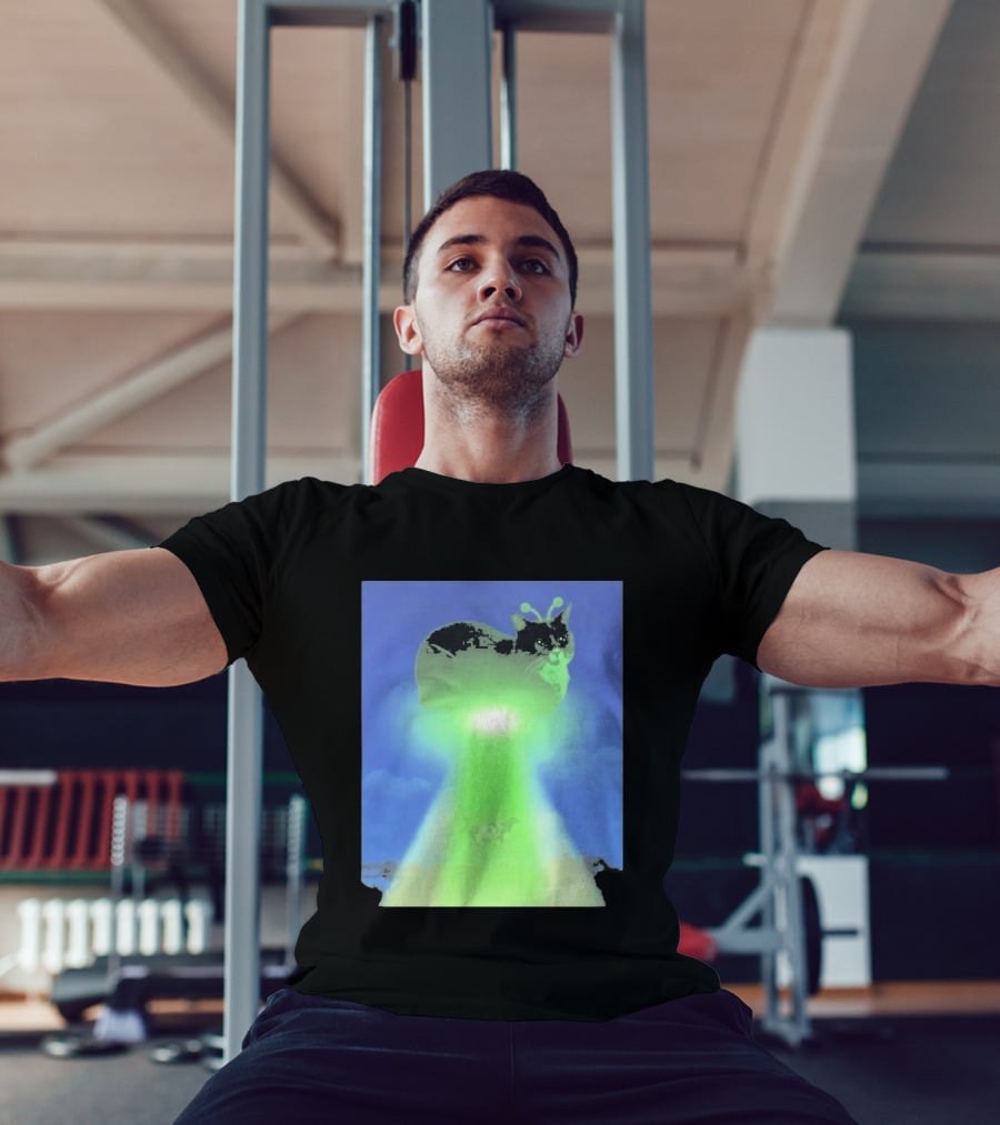 Alien Kitty UFO Beaming Cat Abduction With Tractor Beam And Cow T-Shirt