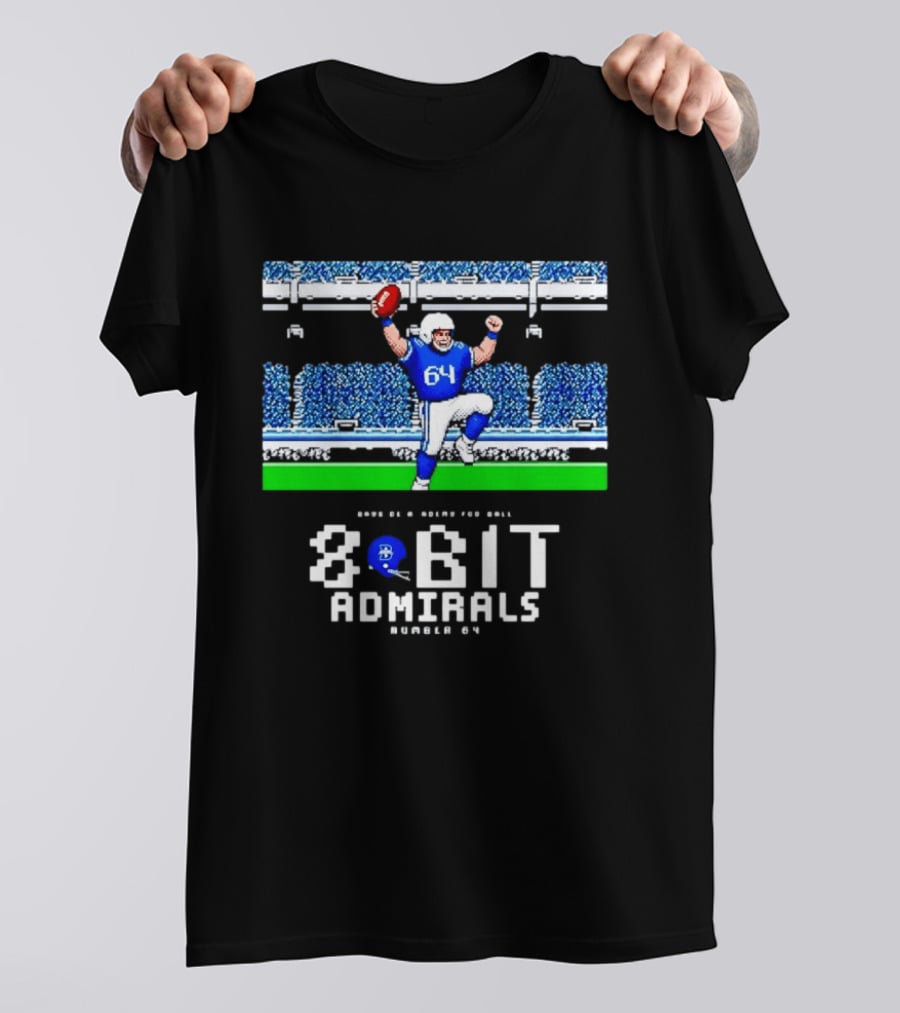 Bayside Academy Football 8 Bit Admirals Player Number 64 Retro Pixel T-Shirt