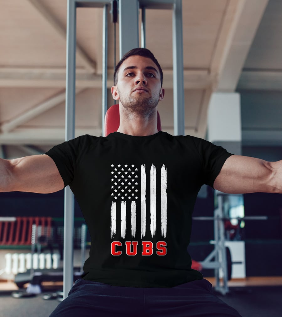 Cubs Distressed American Flag Stars And Stripes T-Shirt