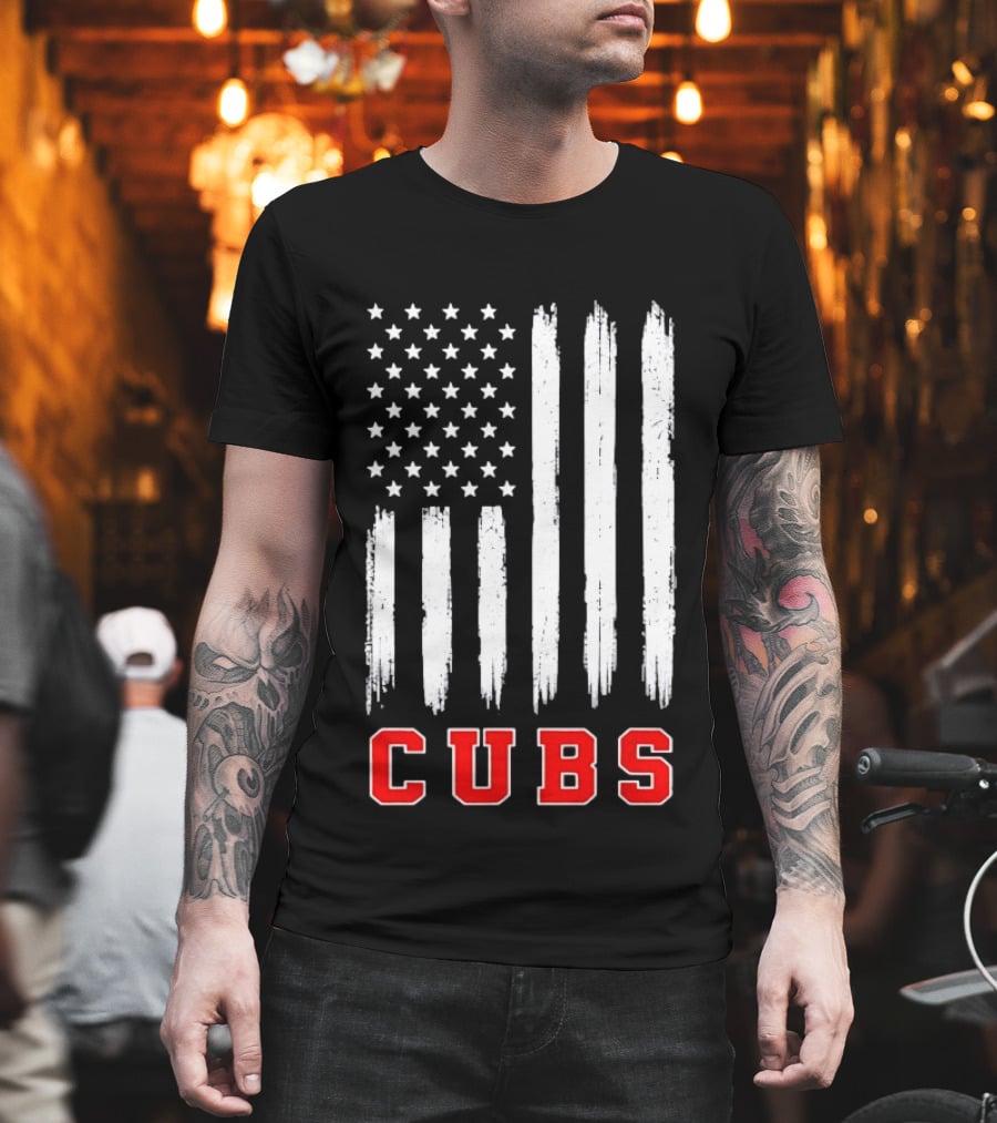 Cubs Distressed American Flag Stars And Stripes T-Shirt
