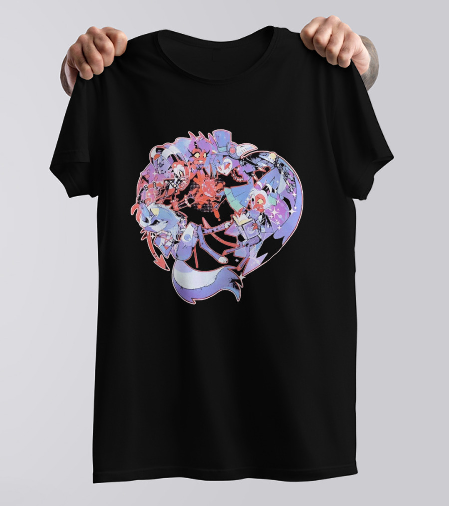 Helluva Boss Blitzø Moxxie Heart Character Collage T-Shirt