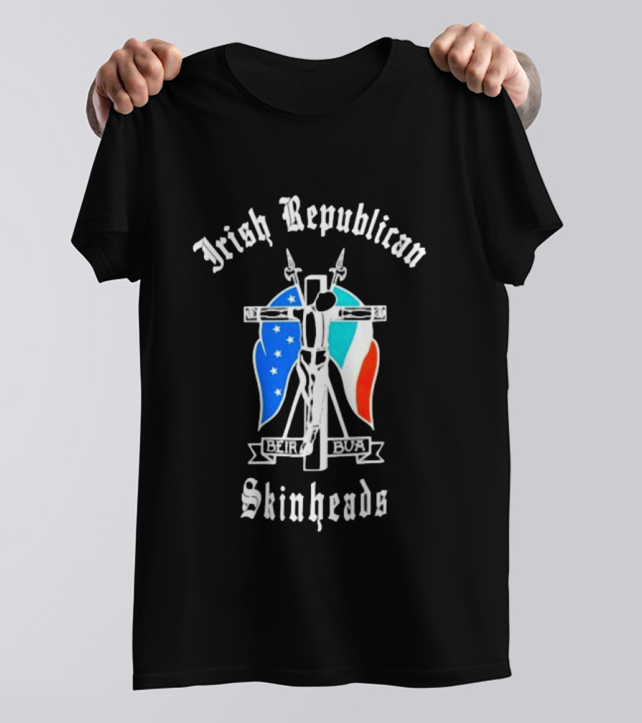 Irish Republican Skinheads Beir Bua Flag Cross T-Shirt