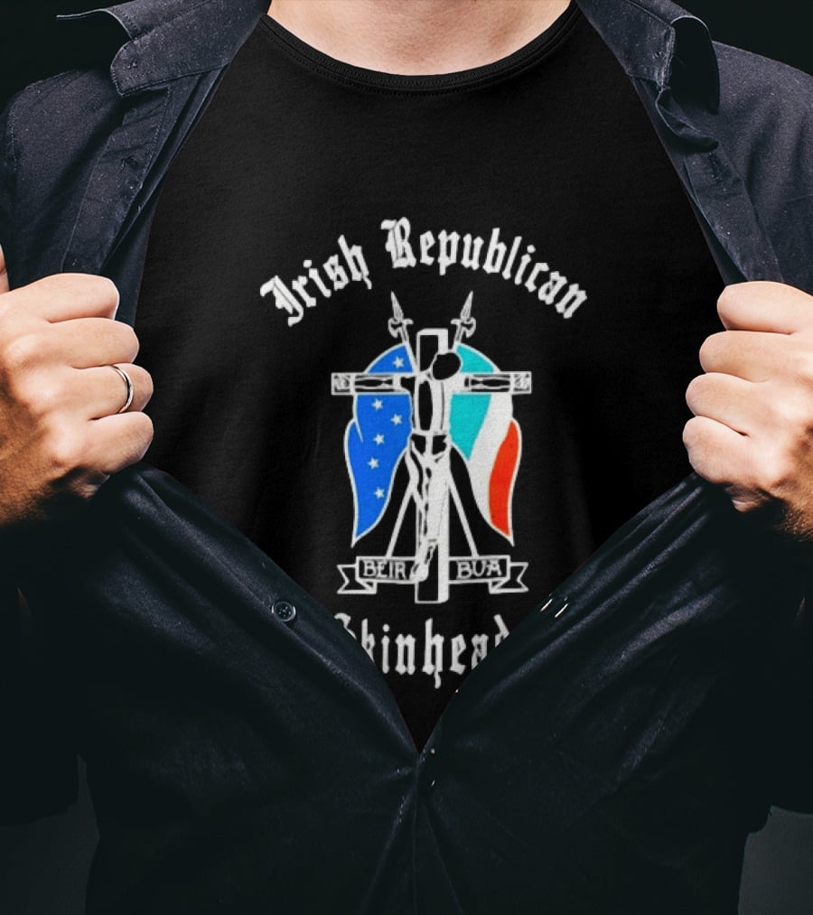 Irish Republican Skinheads Beir Bua Flag Cross T-Shirt