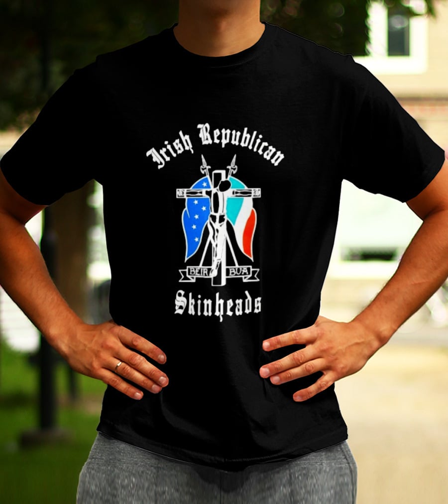 Irish Republican Skinheads Beir Bua Flag Cross T-Shirt