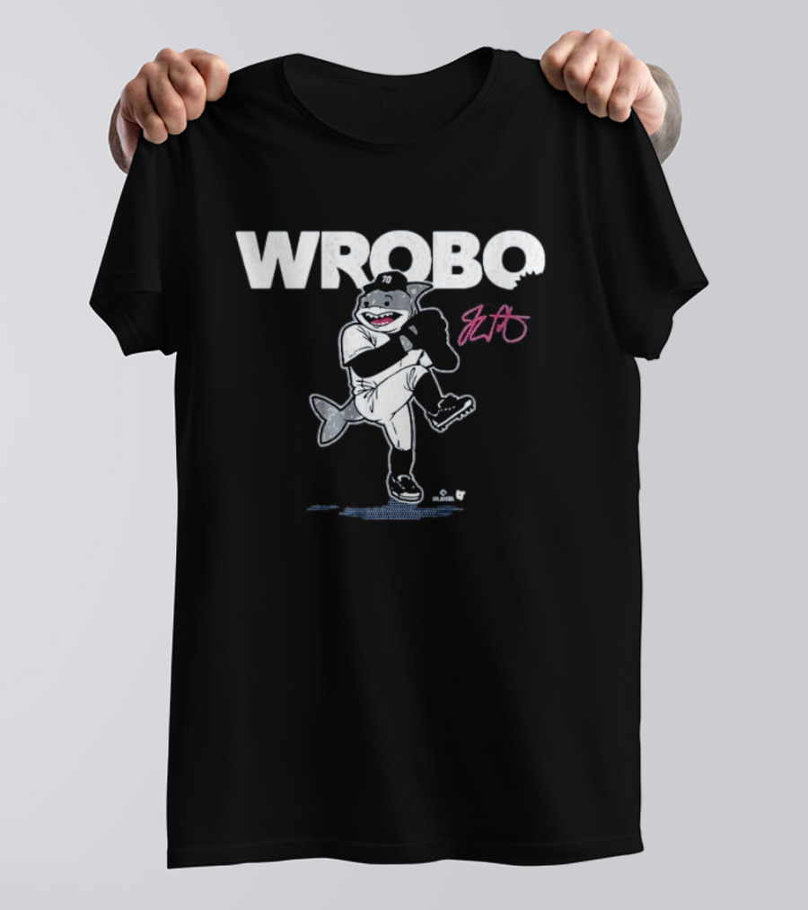 Wrobo 70 Shark Pitcher Cartoon With Signature T-Shirt