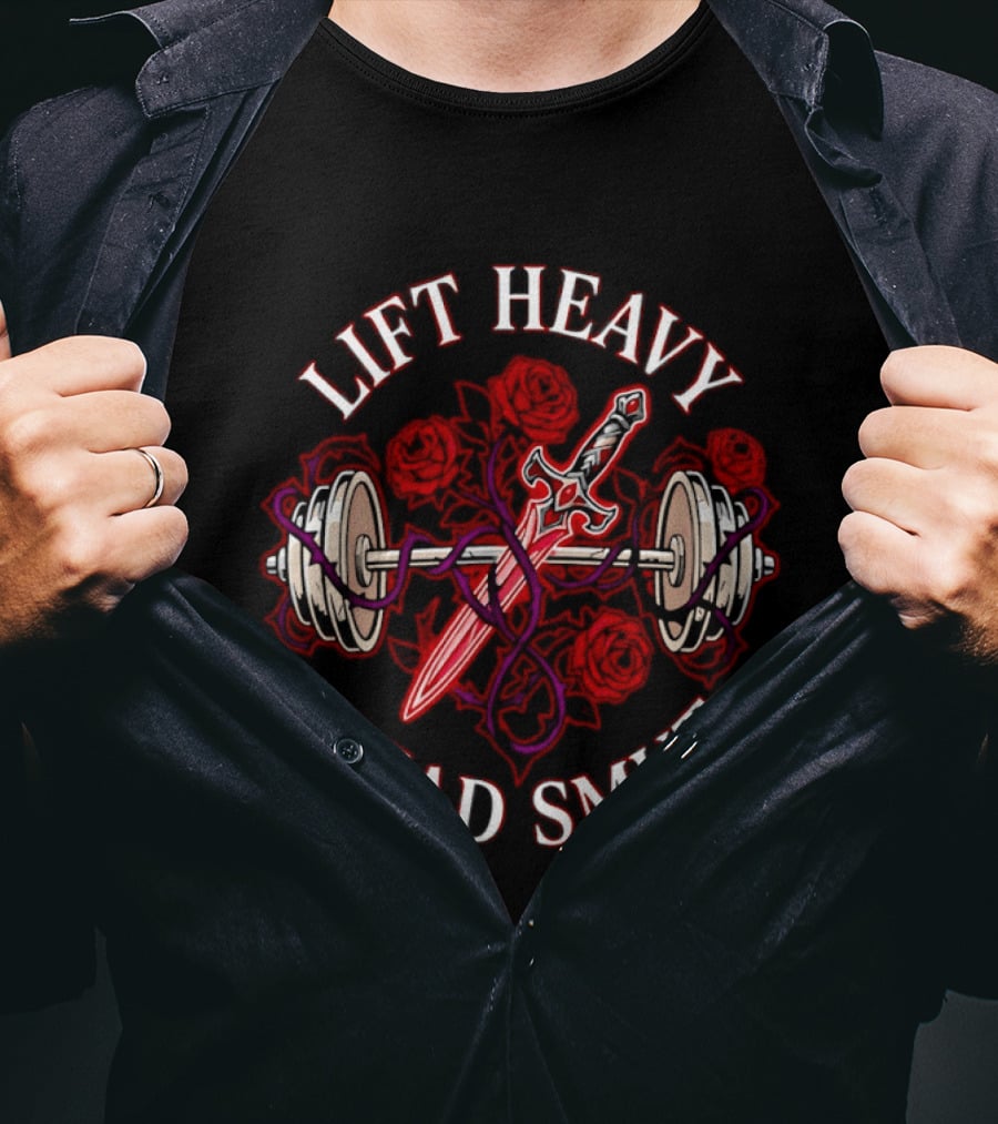 Lift Heavy Read Smut Sword And Barbell Roses T-Shirt
