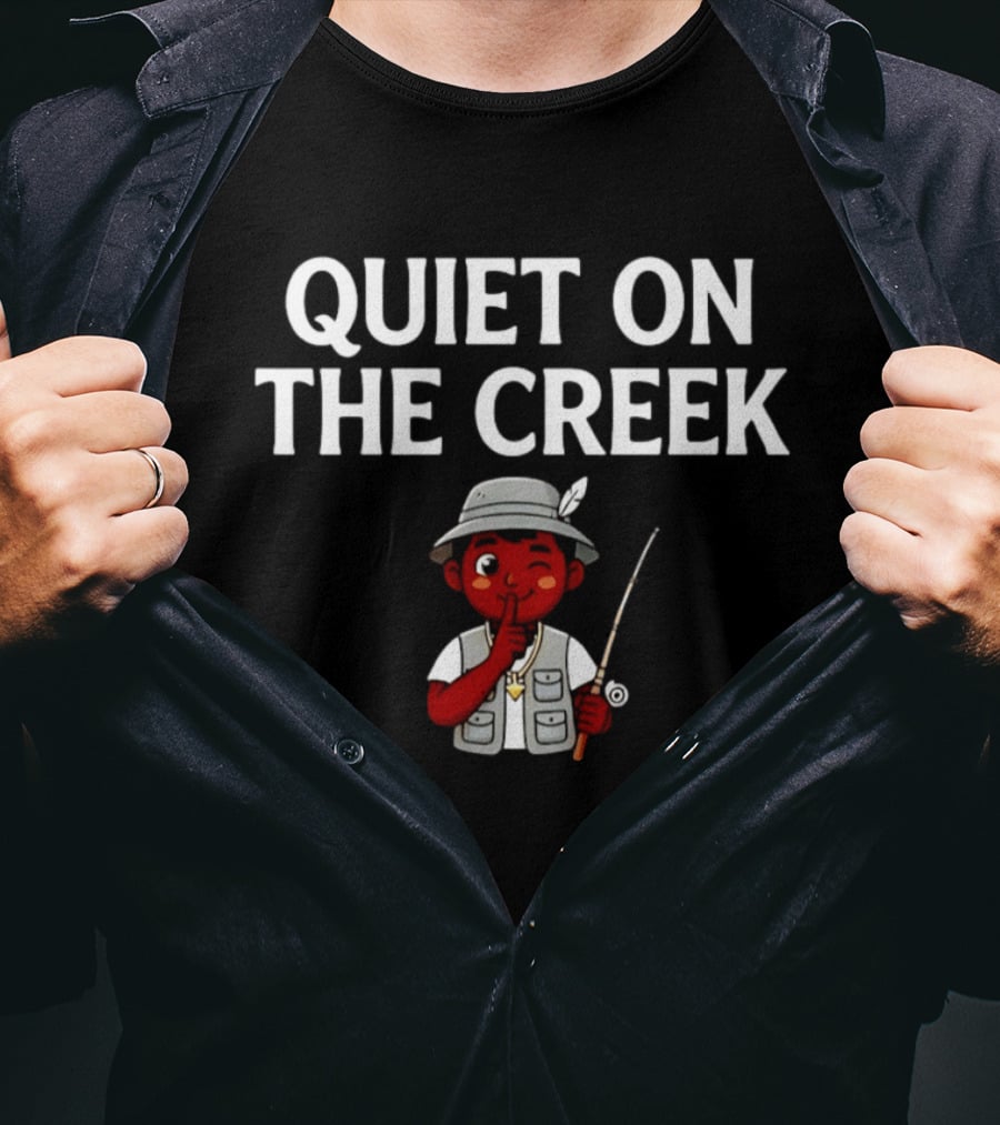 Quiet On The Creek Cartoon Fisherman With Fishing Rod T-Shirt