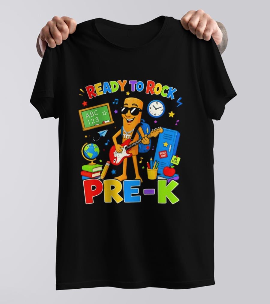 Ready To Rock Pre K Cartoon With Guitar And School Supplies T-Shirt