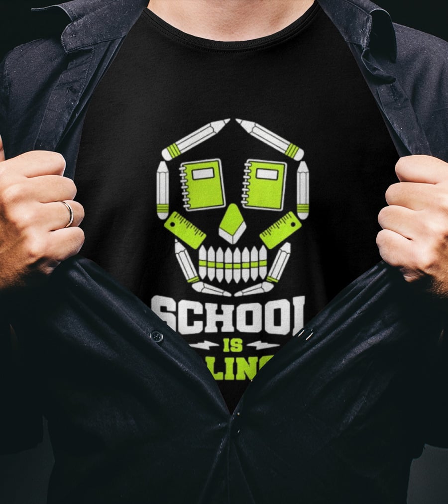 School Is Killing It Skull Pencil Ruler Notebook Student T-Shirt