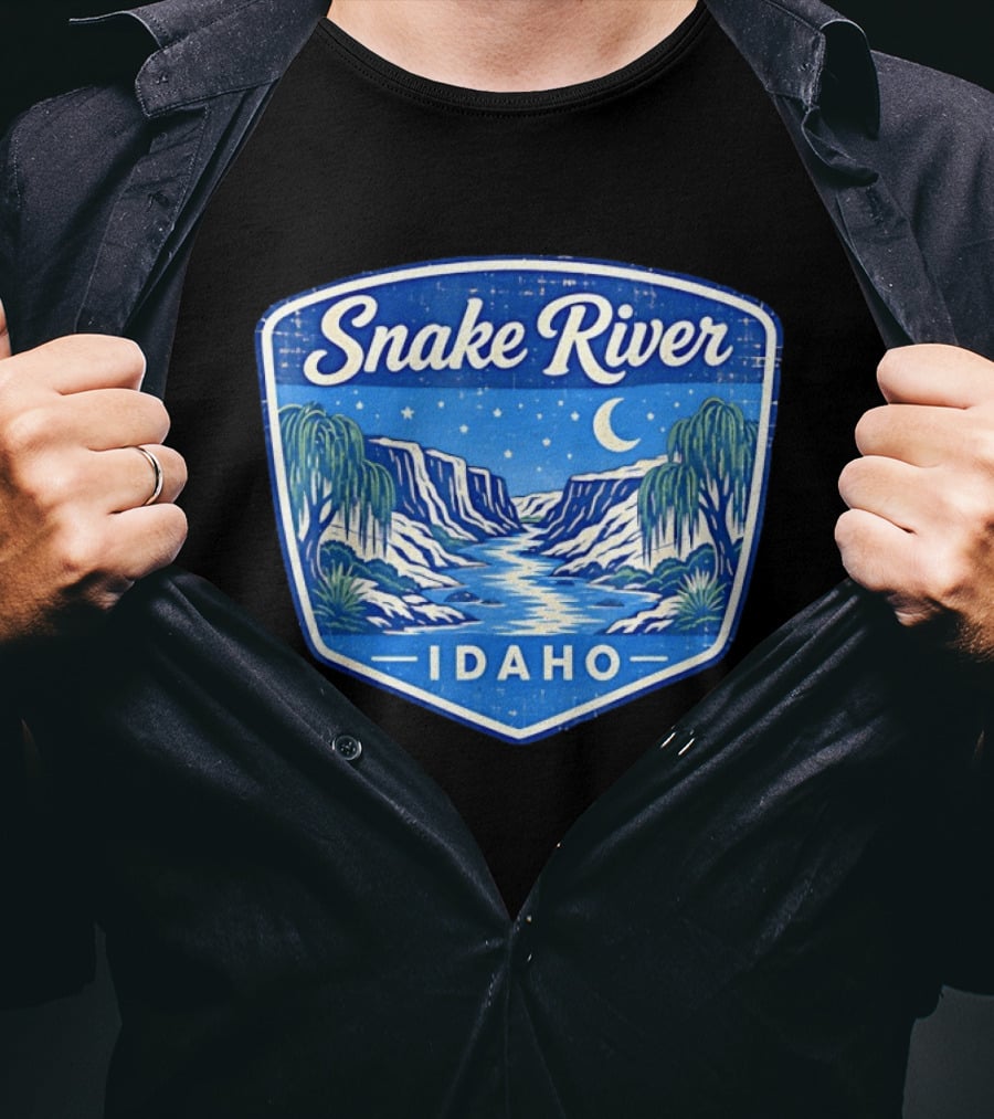 Snake River Idaho Nighttime Canyon With Moon And Stars T-Shirt