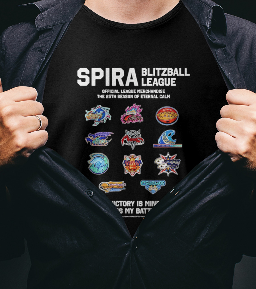 Spira Blitzball League Official Merchandise Logos 25th Season Eternal Calm Victory Is Mine Water Is My Battlefield T-Shirt