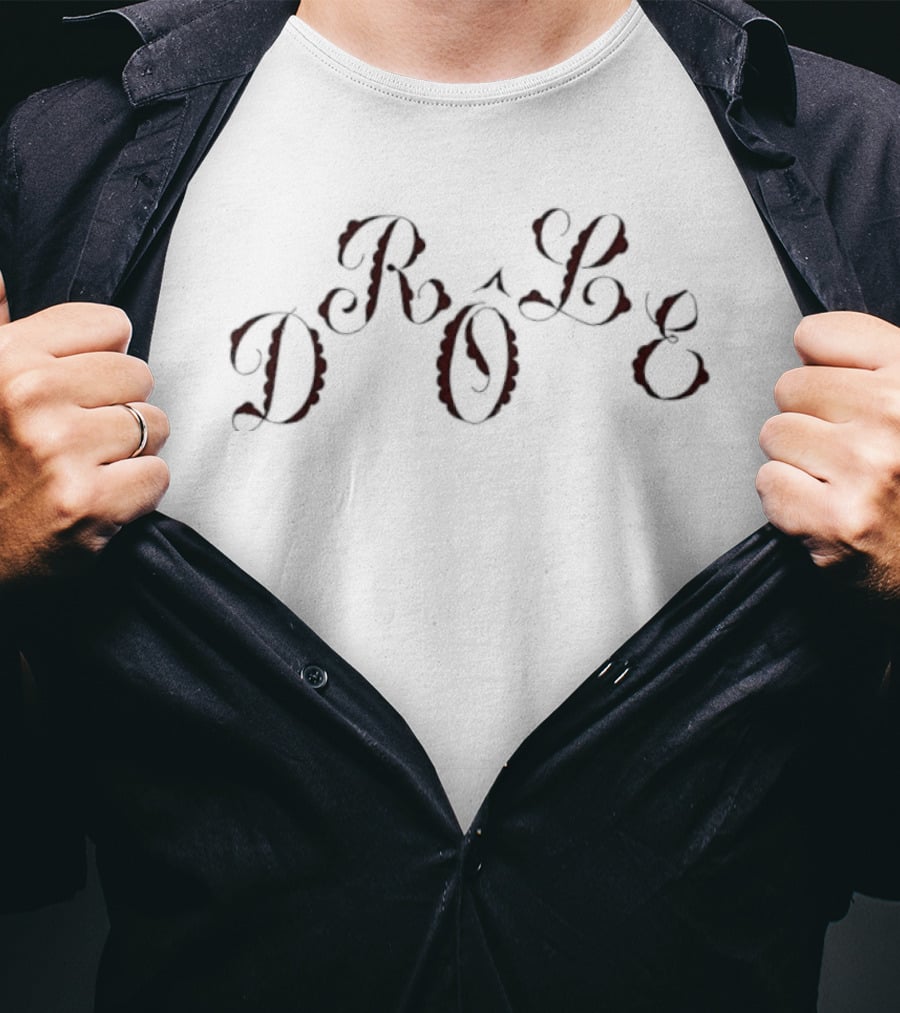 Drôle French Minimalist Style Whimsical Calligraphy T-Shirt